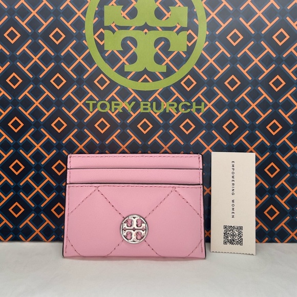 Tory Burch Willa Soft Quilt Slim Card Case Pink Plie Silver Barbie Barbiecore - Picture 1 of 7